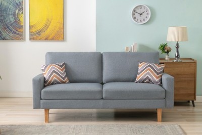 Bari 70''W Gray Linen Sofa with 2 Throw Pillows