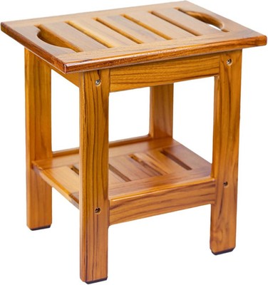 Utoplike Teak Shower Stool, Compact Shower Bench with Shelf & Handle, Foot Rest