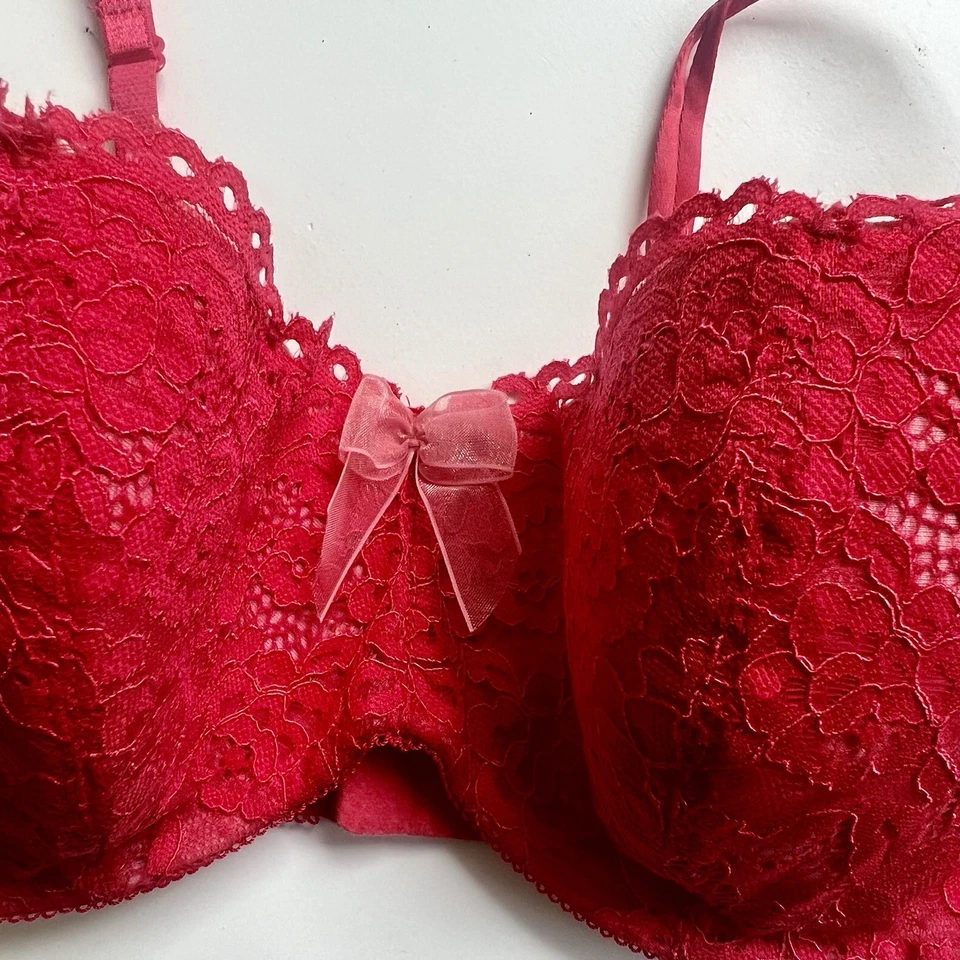 Sujetador balconette con aros transparentes de encaje rojo b.tempt'd para mujer talla EE. UU. 34DD Foto 2 de 4