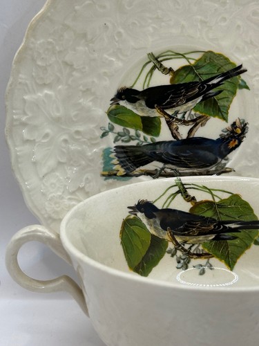 Alfred Meakin England Birds of America Cream Soup Bowl and Saucer Set Kingbird - Picture 2 of 6