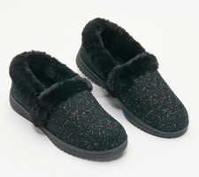 NIB SKECHERS COZY LITE SPARKLE KNIT SLIPPERS - SWEET WALK, BLACK, 9.5