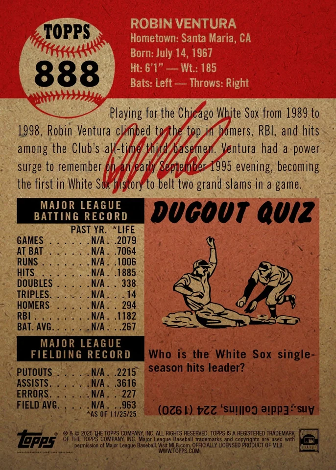 Topps Living Set Robin Ventura #888,Ernie Clement #889 - 预售 — 第 2/3 张图片