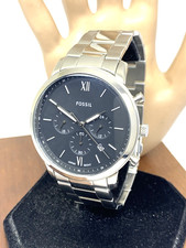 Fossil Men's Watch FS5384 Neutra Quartz Black Dial Silver Stainless Steel 44mm