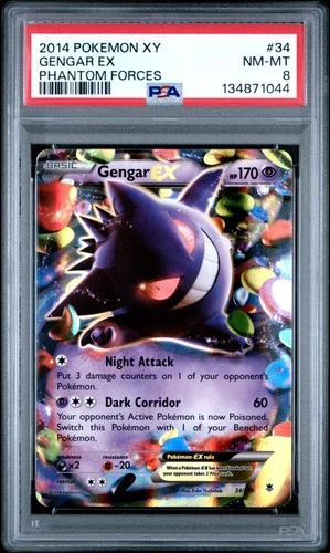 2014 POKEMON XY PHANTOM FORCES #34 GENGAR EX PSA 8