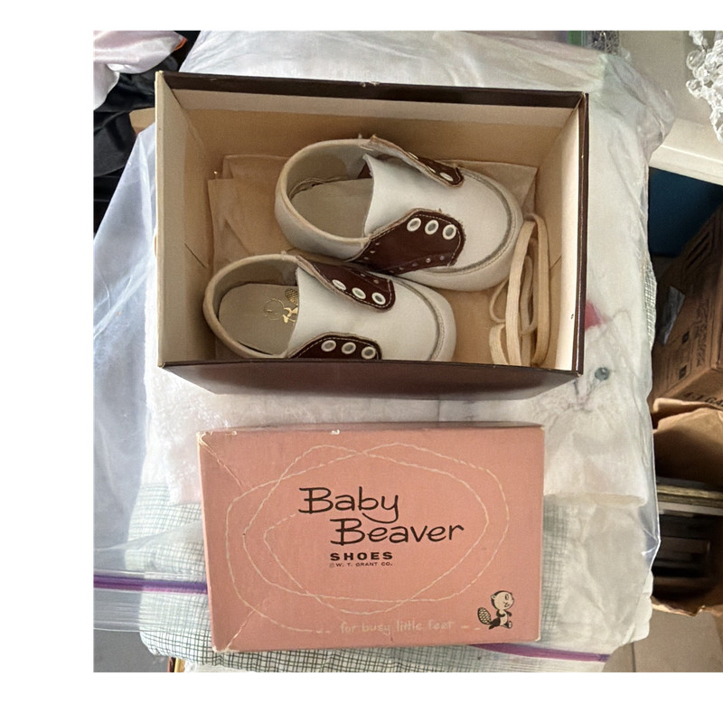 Baby Beaver Shoes Vintage Leather Soft Sole Oxford Lace-Up Brown/White 1960s