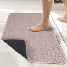 Bath Mat,Ultra Thin Bathroom Rugs,Rubber 1'5" X 2'3" Rectangular , Beige