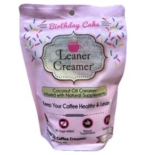 Leaner Creamer Birthday Cake Dairy-free Coconut Oil Coffee Powder 9.87oz 09/2025