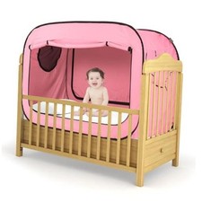 Poray Pop Up Baby Bed Tent Privacy Tent for Toddler Sleeping with 2 Zipper Pink