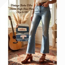 Lucky Brand Womens Stevie High Rise Flare Jeans 6/28 Blue Boho Raw Hem 70s Style