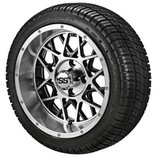 (4) Golf Cart 205/30-14 Deli Tires on 14x7 Black/Machined Black Widow Wheels