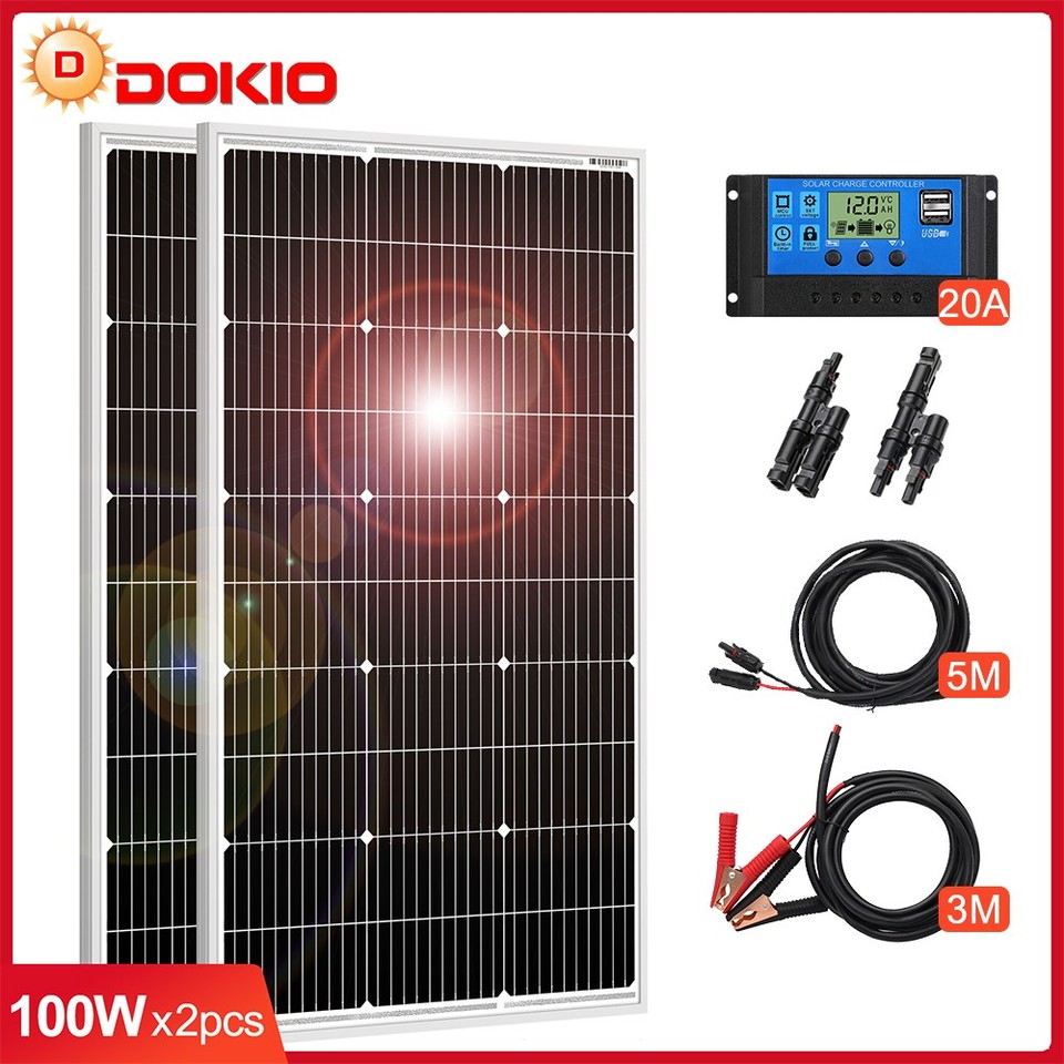 Dokio 100w 200w 400w Rigid Monocrystalline Solar Panel Kit for Home ...