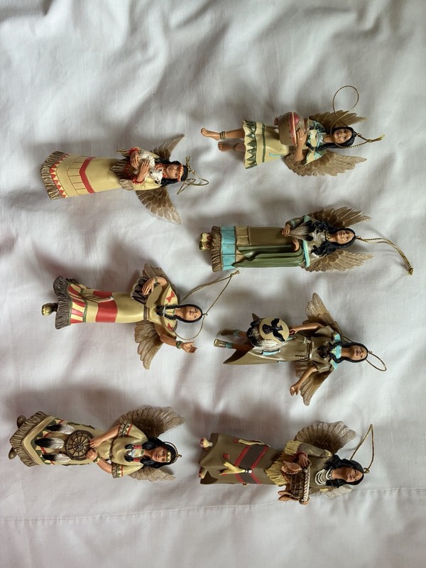 Set of 7 Resin Native American Indian Hanging Angel Ornaments