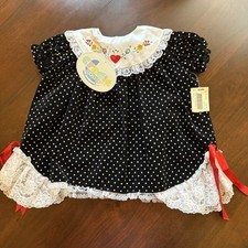 Vintage Cradle Togs Baby Girl Dress Black Polka Dot Bows 24 Months NWT