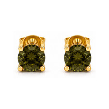 Lab Grown Dark Olive Sapphire Round Stud Earrings 10K 14K 18K Yellow Gold Fine