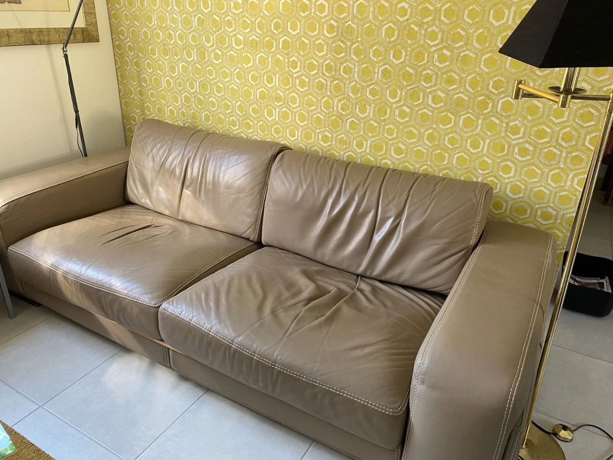 Canapé 3 Places Roche Bobois – Cuir Pleine Fleur Chocolat, 2m16, état Impeccable