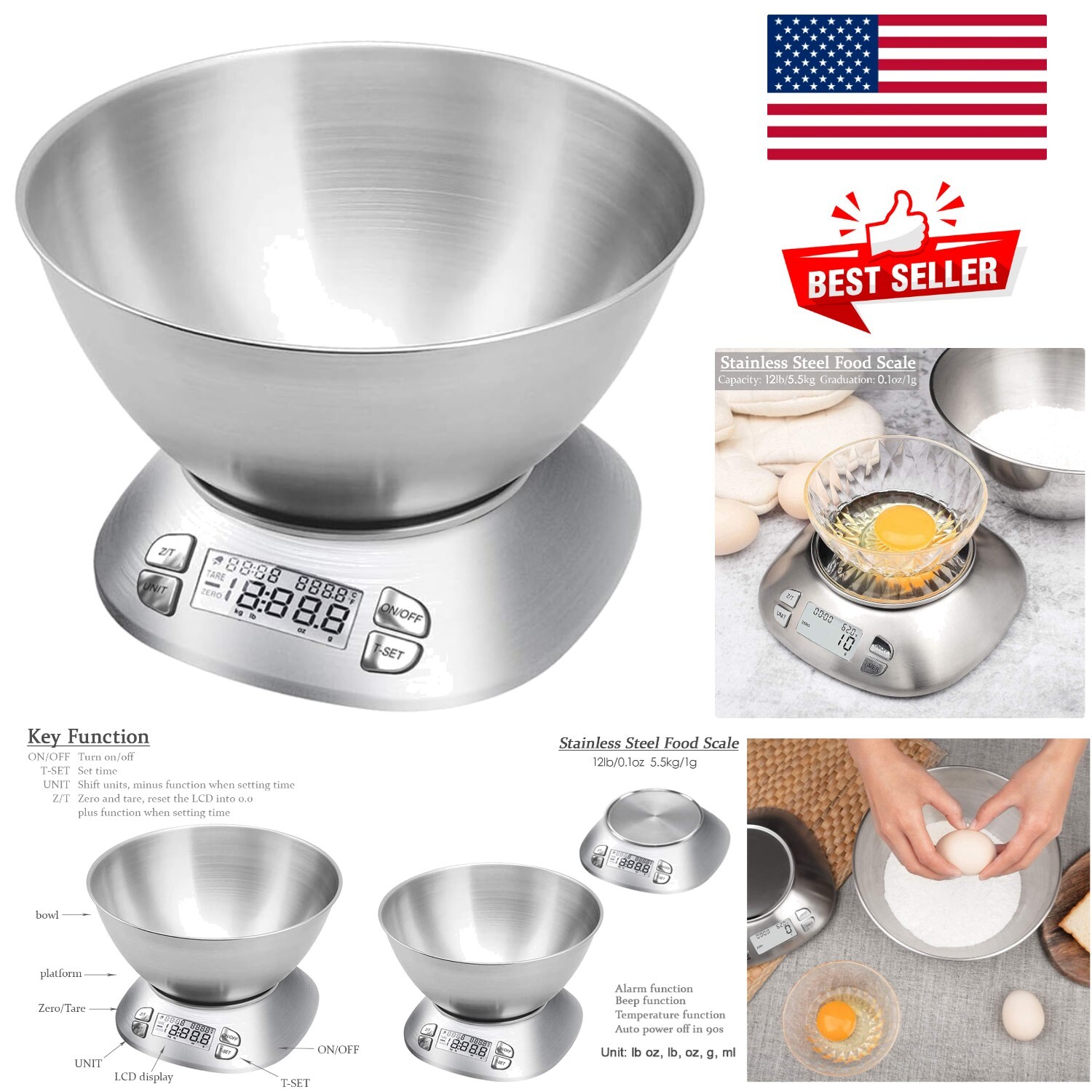 Digital Kitchen Scale with 2.5L Removable Bowl - Precision Cooking Tool-image