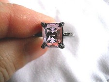 Fashion Ring, very pretty, rhodium-plated dark metal with pink CZ stone, Size 6