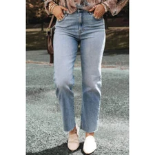 High Waist Straight Jeans with Pockets