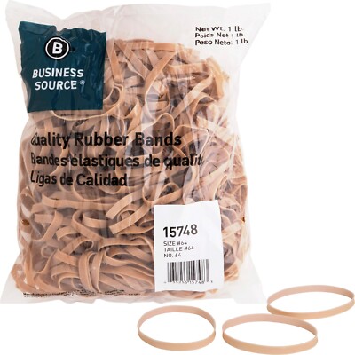 Business Source Rubber Bands Size 64 1 lb./BG 3-1/2''x1/4'' Natural Crepe 15748