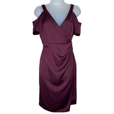 All Saints Size US 2 Cold Shoulder Midi Wrap Cadia Satin Dress Wine Maroon
