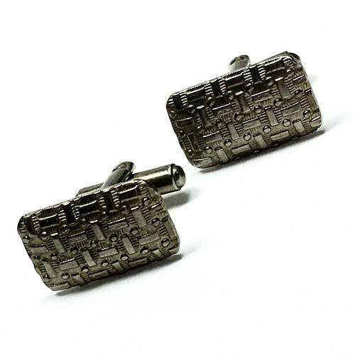 Vintage Silver Tone Basket Weave Men's Cufflinks - Foto 5 di 8