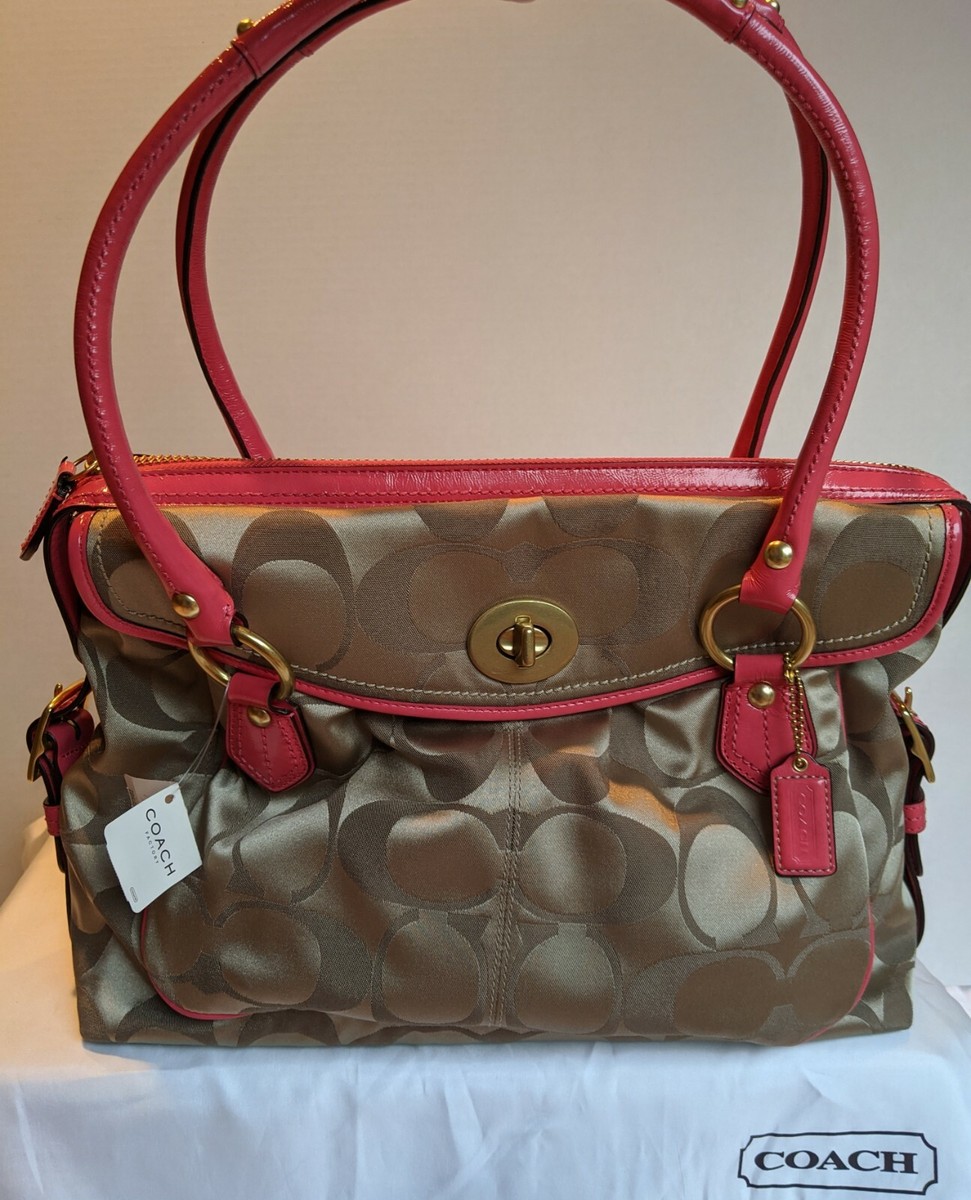 AUTHENTIC COACH NWT Jacquard Satin Signature Satchel Handbag  display picture 1