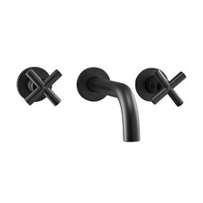 Magic Home Double Handle Wall Mount Bathroom Sink Faucet in Matte Black