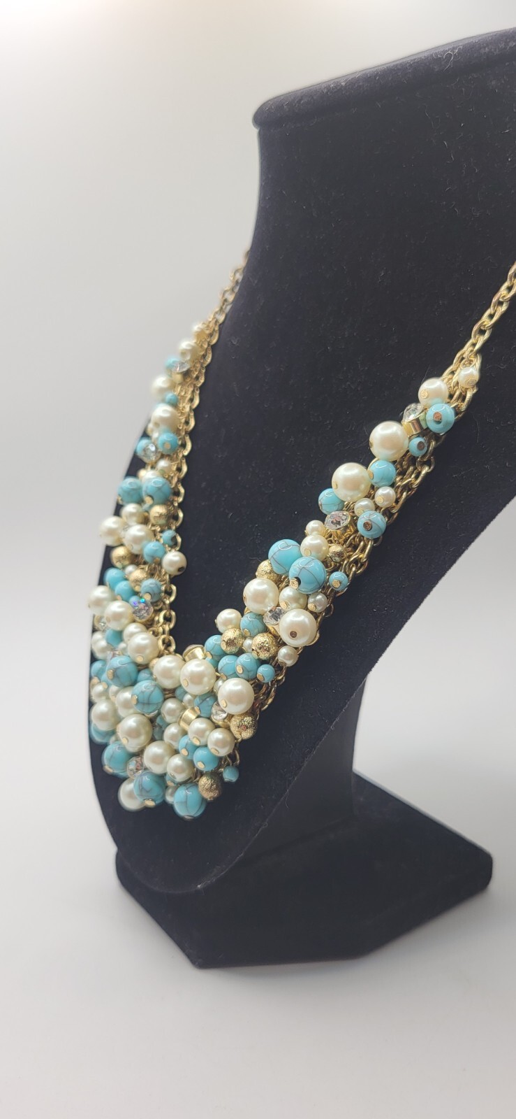 Pearl Cluster Statement Necklace Robin's Nest Blu… - image 5