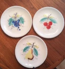 Vintage Set of 3 Westmoreland Salad Plates Beaded Edge Milk Glass Fruit 1634