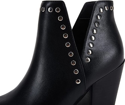 Rilista Women 6 Ankle Boots Cutout Pointed Toe Chunky Block Mid Heel Black - Picture 7 of 10