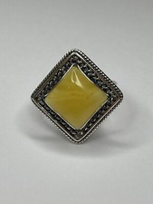 Genuine Baltic Amber Stone Ring with Sterling Silver.YELLOW Amber Stone Ring.
