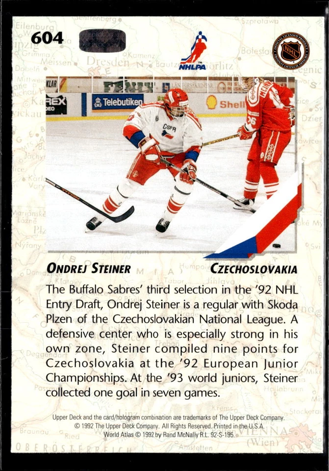 1992-93 Upper Deck #604 Ondrej Steiner - Image 2 of 2