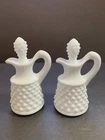 Vintage Fenton Art Milk Glass English Hobnail Vinegar & Oil Cruets Set Of 2