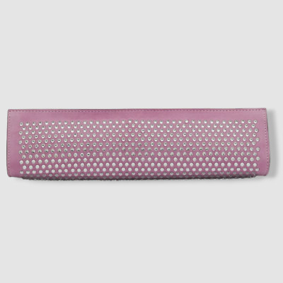 $486 Manu Atelier Women Pink Pencil-Box Crystal Suede Shoulder Purse Clutch Bag