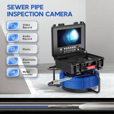50M Sewer Pipe Inspection Camera with Meter Counter 9inch 16GB Drain Endoscope