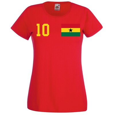 Youth Designz Ghana Damen T-Shirt mit WUNSCHNAME + NUMMER Trikot Africa Cup WM