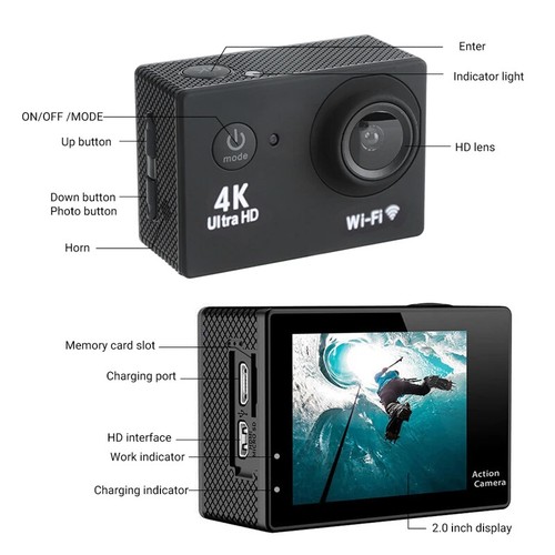 Action Camera Ultra HD 4K/30fps WiFi 2.0-inch 170D Underwater Waterproof Helmet - Picture 8 of 11