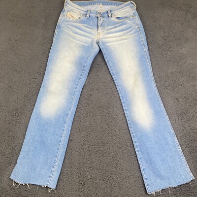 Diesel Zink Bootcut Jeans Womens Size 28 Low Rise Blue Denim Italy Raw Hem