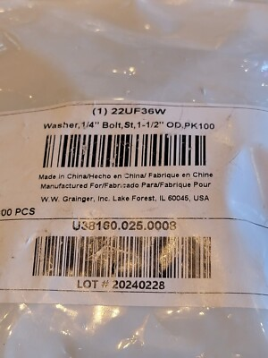 #ad 1 4quot; Washer Fender U38160.025.0008ZncStl1 4quot;1 1 2x0.125quot;100PK 22UF36W. 1D $19.99