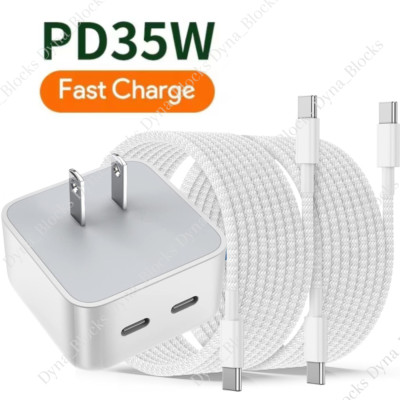 For iPhone 15 16 Pro iPad Pro PD Fast Charger Cord 35W USB-C Power Adapter Block