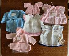 Vintage 1970s lot of five baby outfits handmade hat, hood, pants, shoes