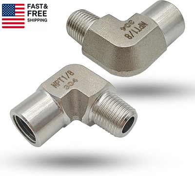 1/8'' NPT Female X 1/8'' NPT Male 90 Degree Street Elbow Pipe Fitting, 304 Stainle