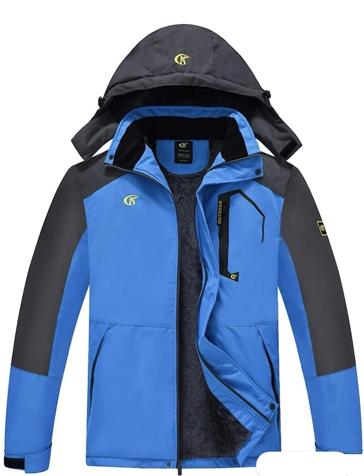 CK Outdoor Waterproof Removable Hood Blue Gray Mid-Length Ski Jacket Men's S