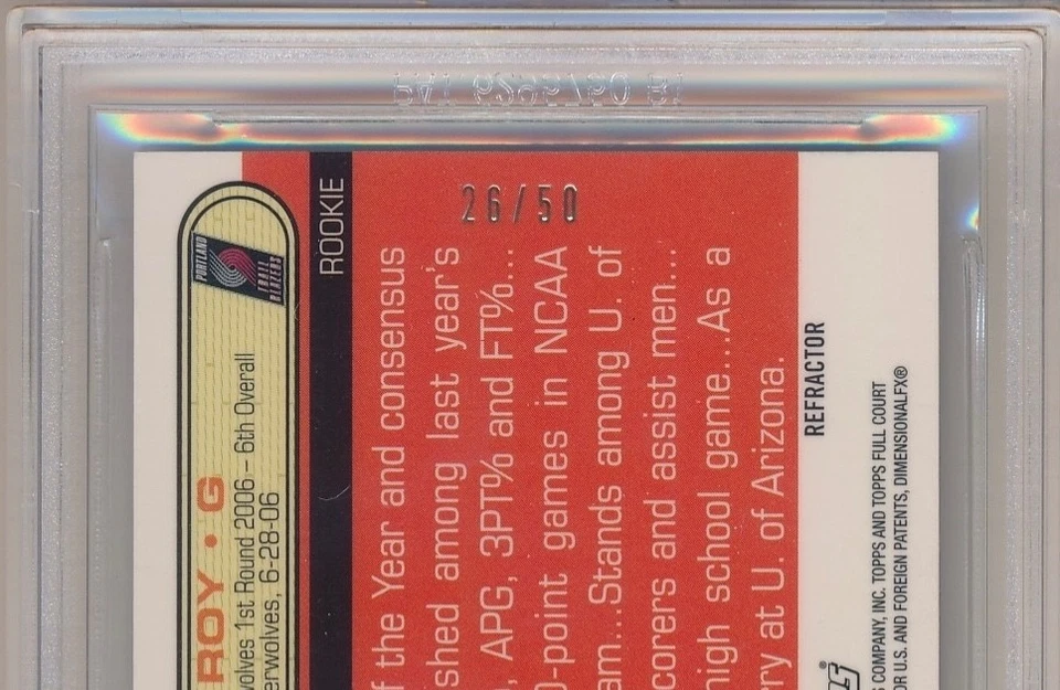 BRANDON ROY 2006-07 Topps FULL COURT CHROME Rookie Gold REFRACTOR /50 RC BGS 9.5 - Image 4 of 4