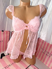 Victorias Secret Babydoll Nightie  Thong Pink Small DD 