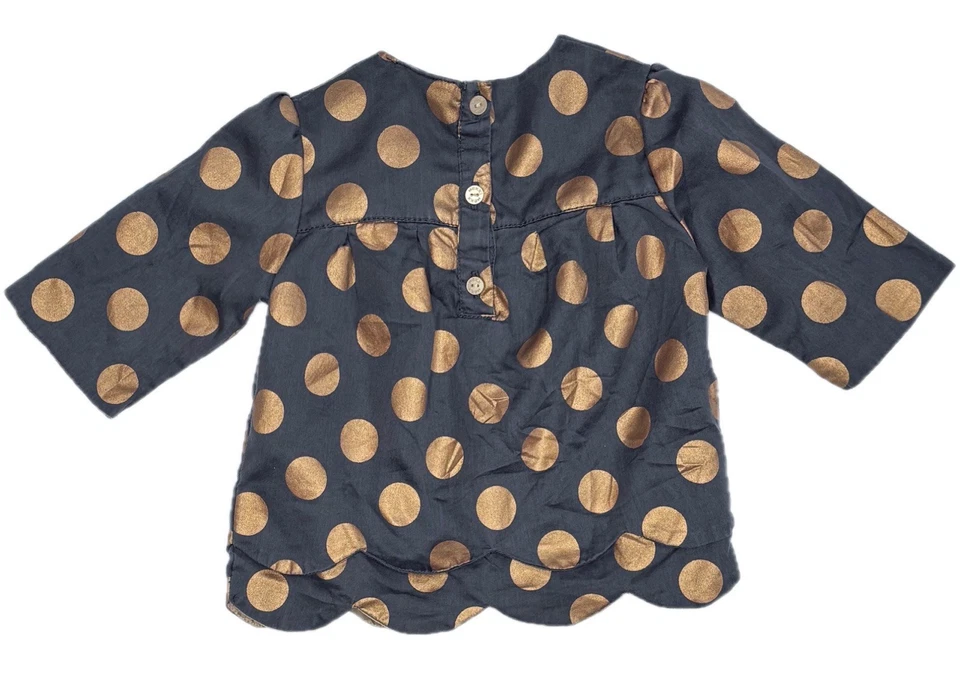 Camisa de lunares gris dorado para niñas 12-18 meses dobladillo festoneado novedad caprichosa Foto 4 de 4