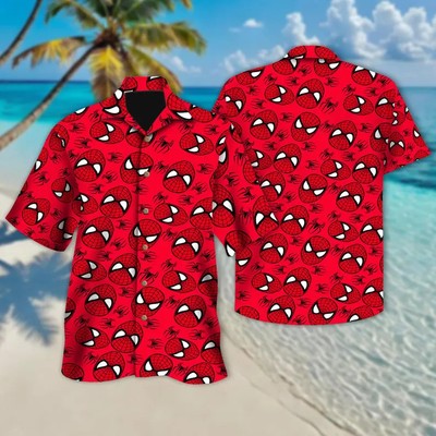 Disney Spider Man Red Head Cartoon Aloha Vacation Trip Hawaiian Shirt