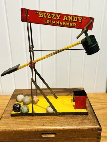Antique Vintage “Bizzy Andy” Trip Hammer Perpetual Motion Marble Toy Wolverine
