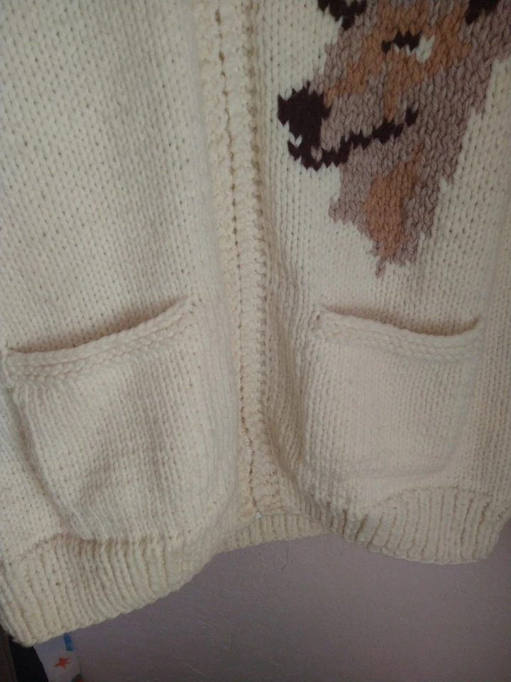 Suéter Cowichan Adulto XL CREMA CIERVO Caza Hecho a Mano Lana Cárdigan De Colección Años 60 Foto 4 de 4