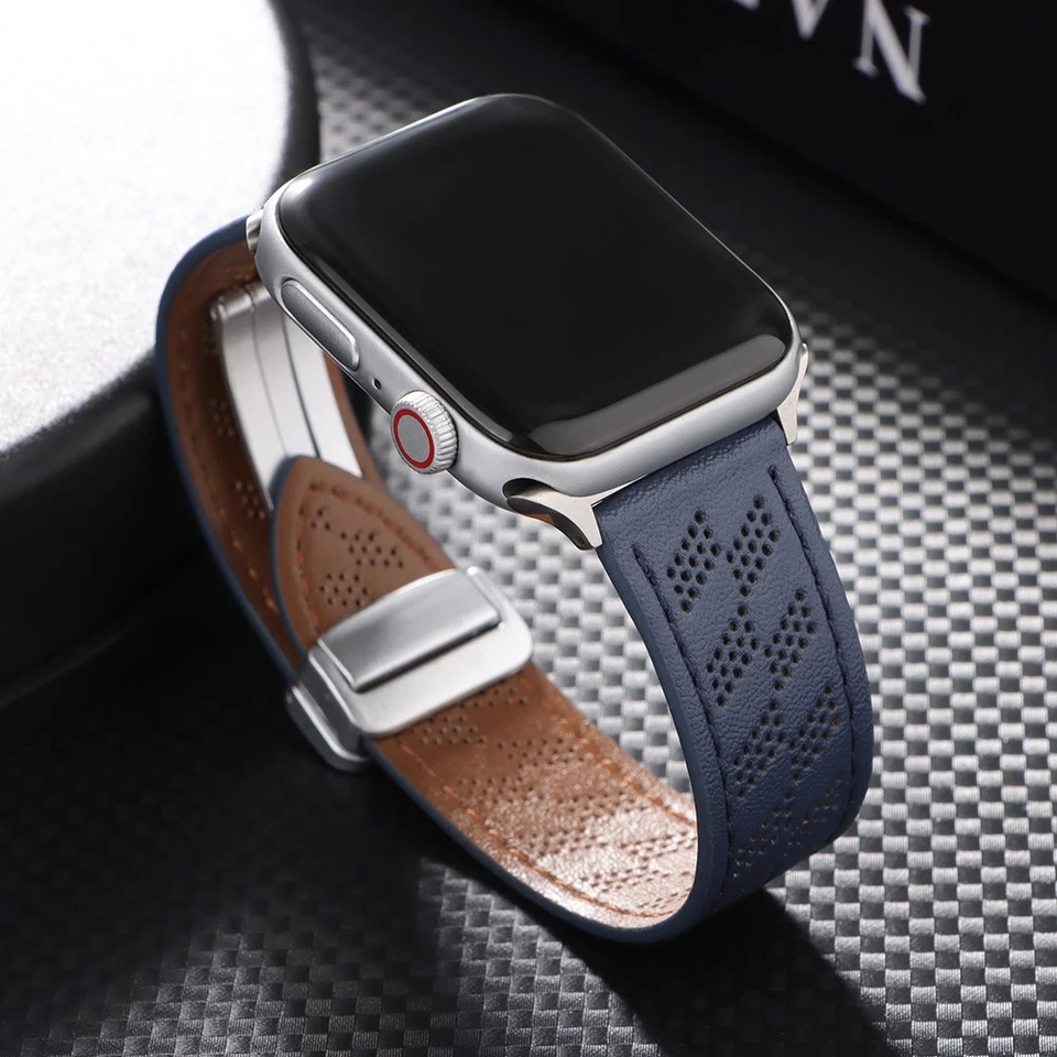 Correa de reloj magnética de cuero genuino 41/44/49 mm para Apple Watch 8 Ultra 7 6 5 4 3 Foto 4 de 4